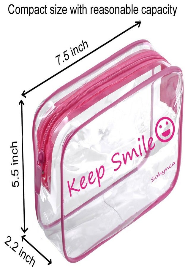 Sohynca 2pcs Clear PVC Toiletry Bag Transparent Waterproof Cosmetic Bag Minimalism Makeup Bag Small neat Cosmetic Pouch Summer Beach Purses Organize (Smile Rose) - Image 2
