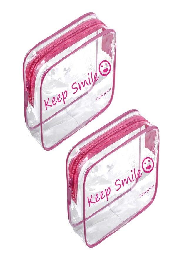 Sohynca 2pcs Clear PVC Toiletry Bag Transparent Waterproof Cosmetic Bag Minimalism Makeup Bag Small neat Cosmetic Pouch Summer Beach Purses Organize (Smile Rose) - Image 1