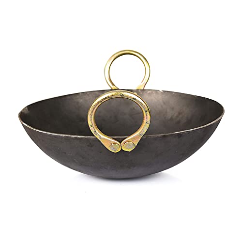 RBY 3 Litre (11 inch / 28 cm) Iron Kadhai Loha Kadai Frypan Wok Smooth Edges Riveted Handles Even Cooking Metal Spoon Friendly Dishwasher Safe Gas and Induction Friendly - Image 1