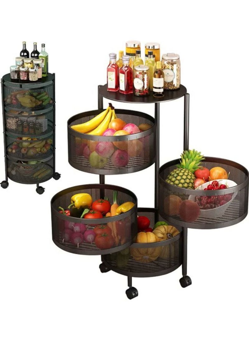 بلومنغ تايم رف تخزين المطبخ المكون من 4 طبقات ، رف الخضار الدوار مع عجلات ، يمكن أن يتحرك بحرية 360 درجة ، والمكونات القابلة للتنفس ليست قابلة للتلف ، وسهلة التنظيف ، وموفرة للمساحة ، أسود - Image 1