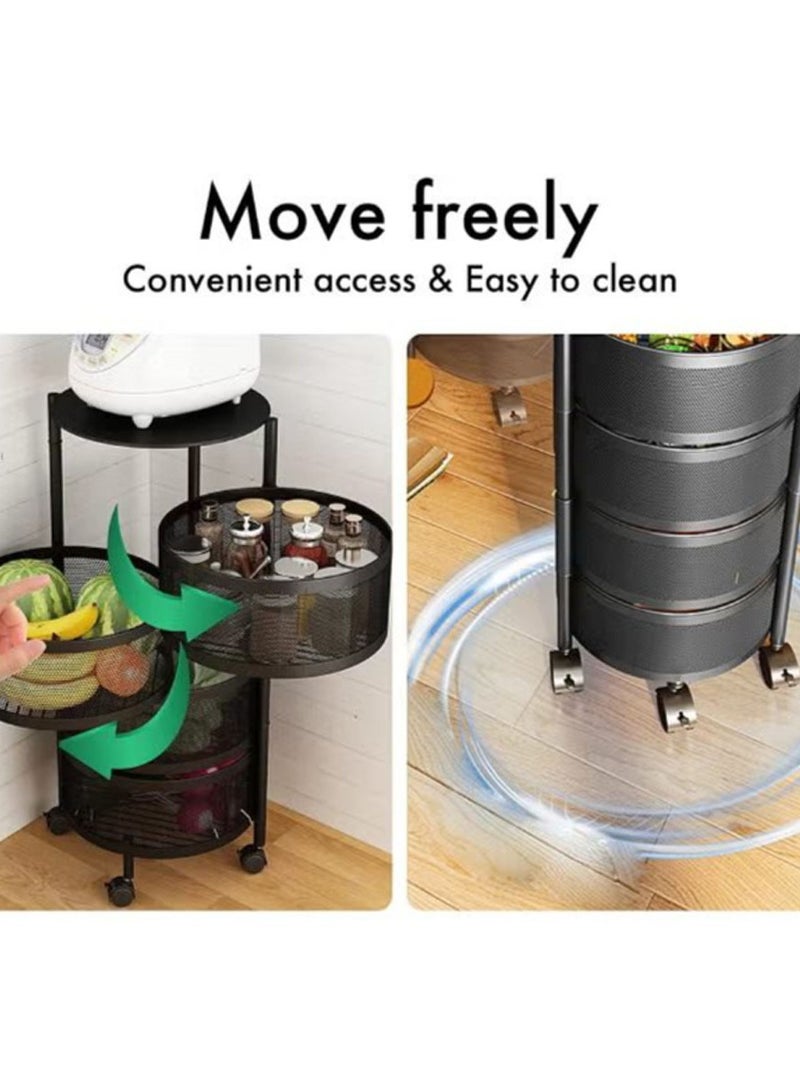 بلومنغ تايم رف تخزين المطبخ المكون من 4 طبقات ، رف الخضار الدوار مع عجلات ، يمكن أن يتحرك بحرية 360 درجة ، والمكونات القابلة للتنفس ليست قابلة للتلف ، وسهلة التنظيف ، وموفرة للمساحة ، أسود - Image 4