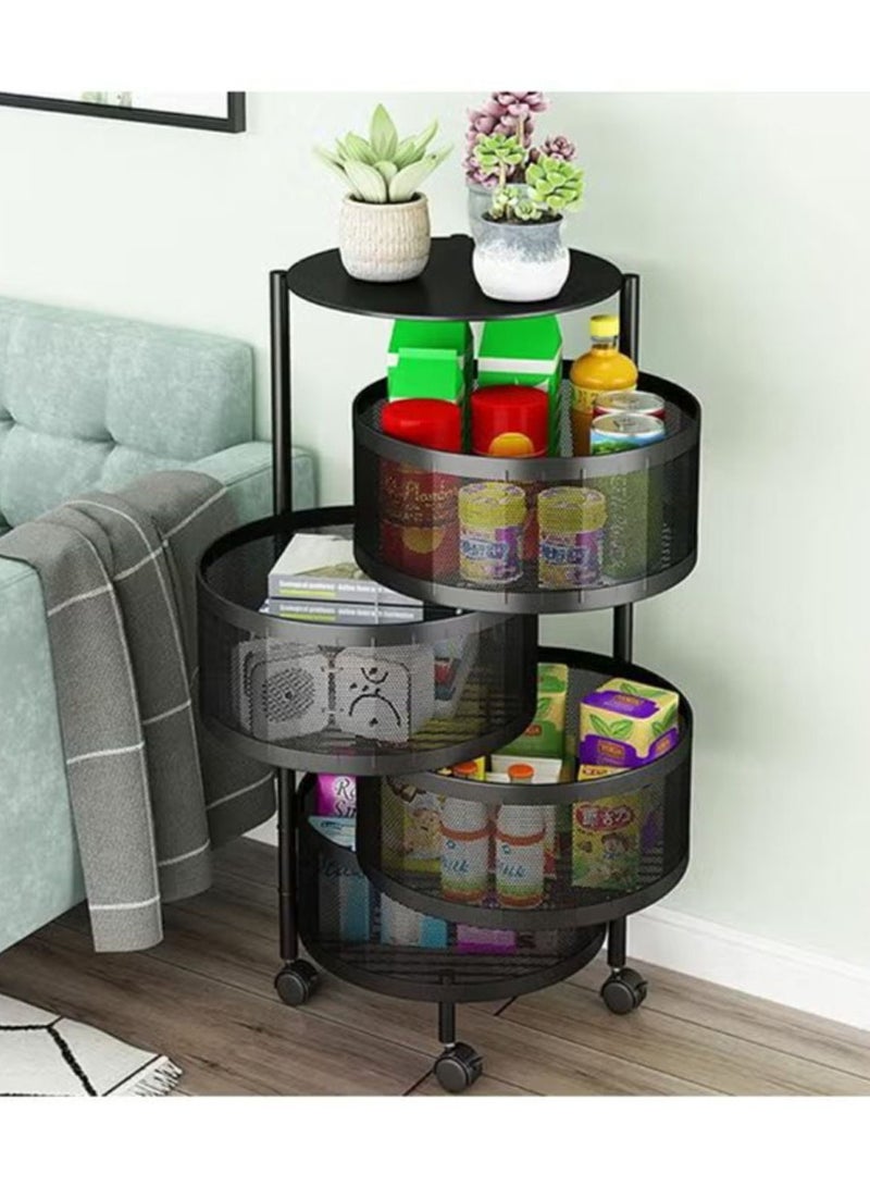 بلومنغ تايم رف تخزين المطبخ المكون من 4 طبقات ، رف الخضار الدوار مع عجلات ، يمكن أن يتحرك بحرية 360 درجة ، والمكونات القابلة للتنفس ليست قابلة للتلف ، وسهلة التنظيف ، وموفرة للمساحة ، أسود - Image 5