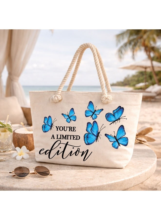 We Print, Your Gift Butterfly Motivational Beach Tote Bag for Women - Heavy Cotton Fabric - Gold Zipper - Inner Pocket - Lined Interior - Shoulder Bag for Beach Travel Work - 47 x 37 cm - Image 3