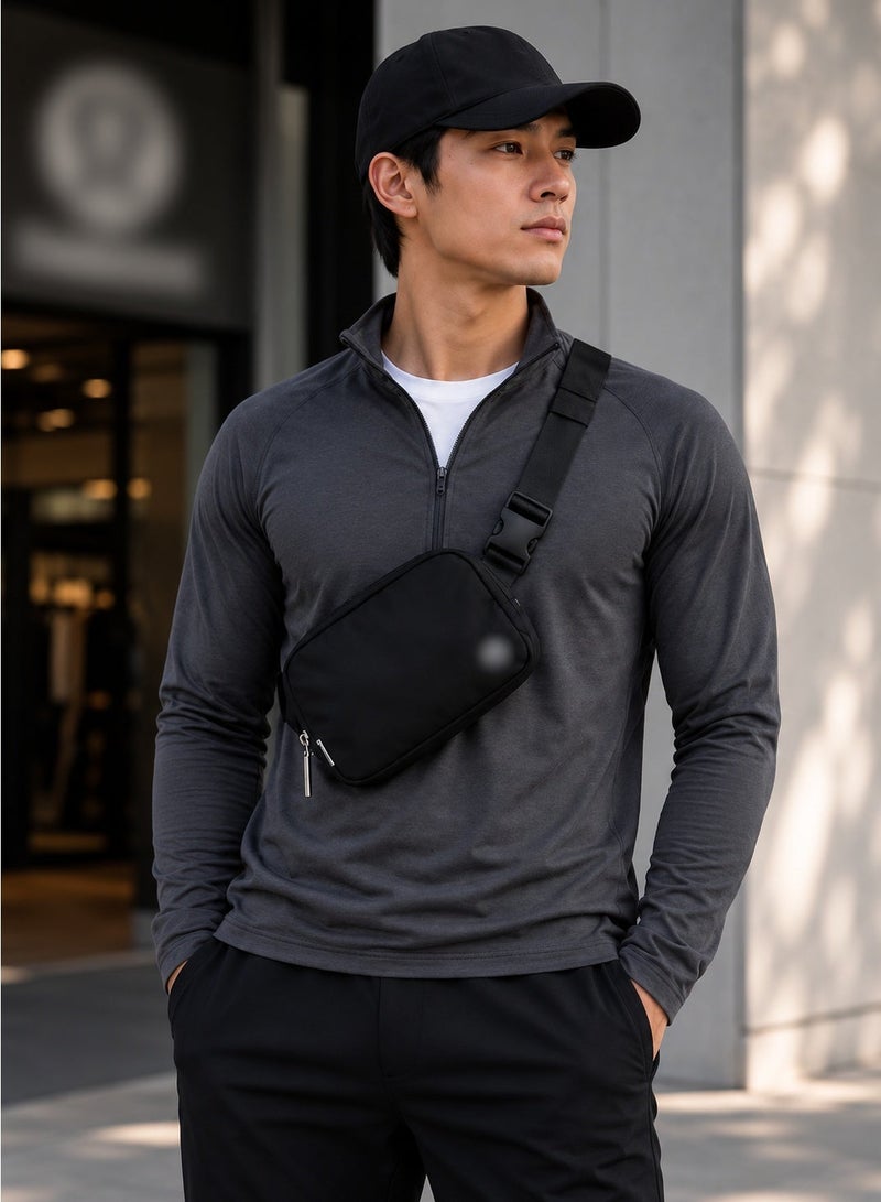 حقيبة Everywhere Belt Bag سعة 1 لتر – حقيبة خصر وكروس بودي من النايلون المقاوم للماء مع جيوب خارجية وداخلية بسحاب وحزام قابل للتعديل – أسود - Image 4
