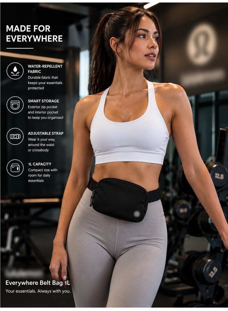 حقيبة Everywhere Belt Bag سعة 1 لتر – حقيبة خصر وكروس بودي من النايلون المقاوم للماء مع جيوب خارجية وداخلية بسحاب وحزام قابل للتعديل – أسود - Image 2