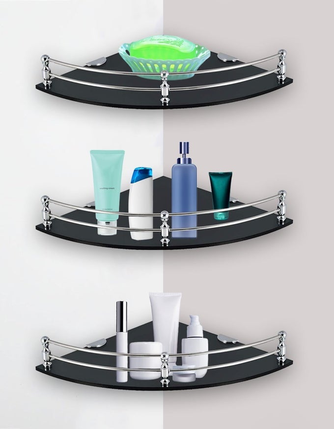 9X9 INCH ACRYLIC AND STAINLESS STEEL WALL MOUNTED BATHROOM CORNER SHELF CORNER SHOWER CADDY ORGANIZER SHELVES FOR BATHROOM DORM AND KITCHEN