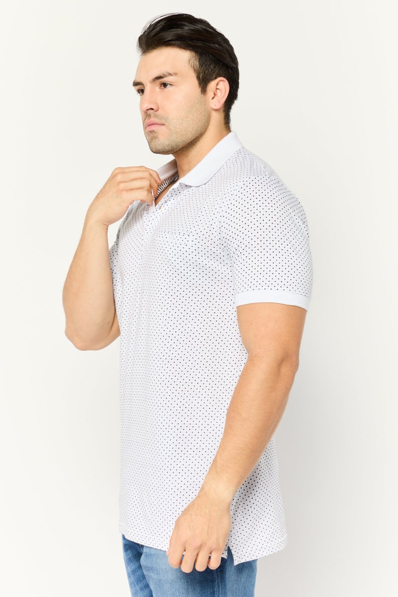 Peter Werth Men Regular Fit Allover Printed Short Sleeves Polo Shirt, White - Image 3