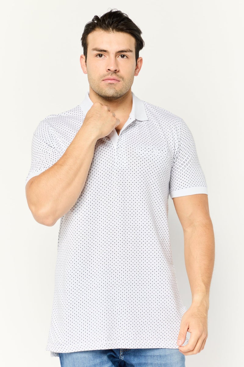 Peter Werth Men Regular Fit Allover Printed Short Sleeves Polo Shirt, White - Image 1