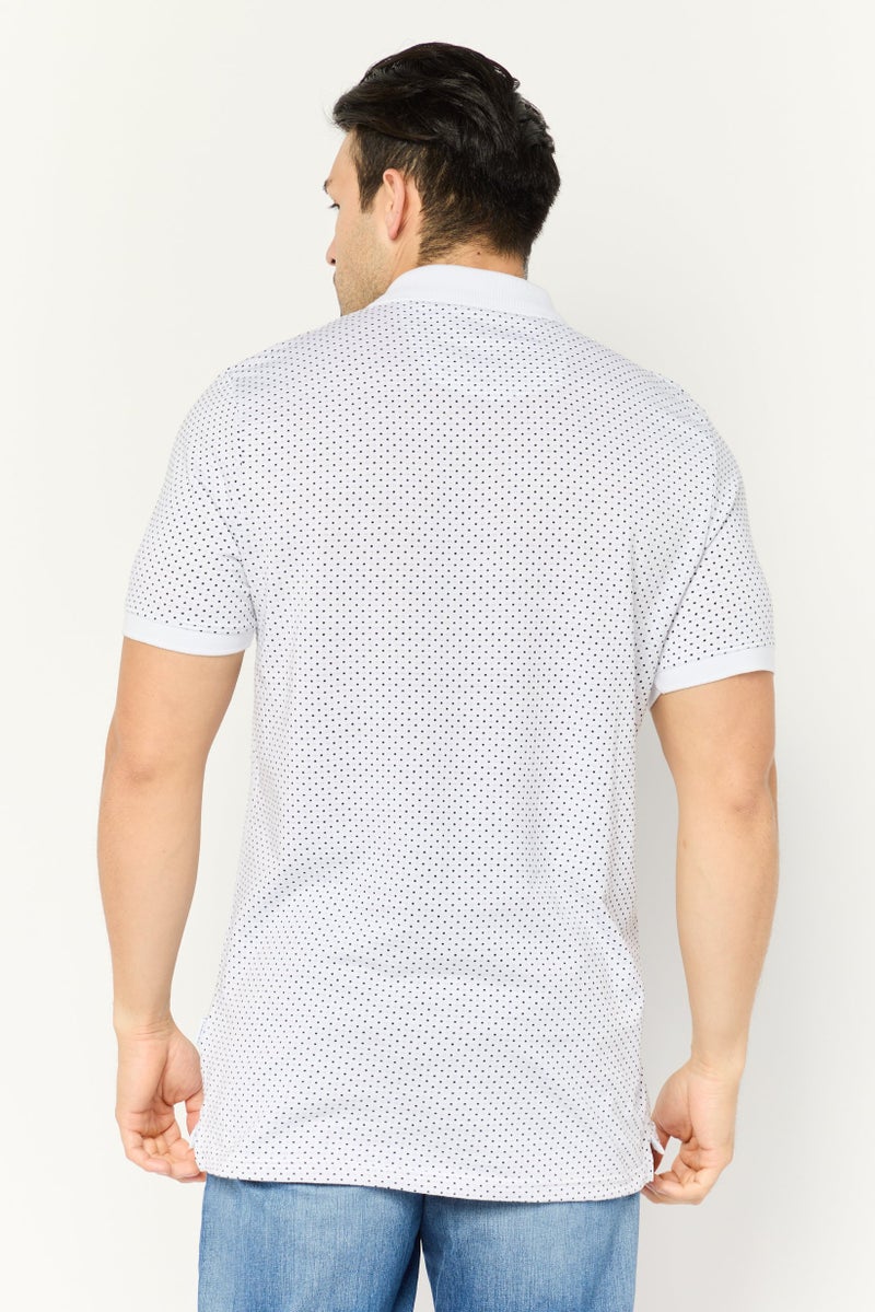 Peter Werth Men Regular Fit Allover Printed Short Sleeves Polo Shirt, White - Image 4