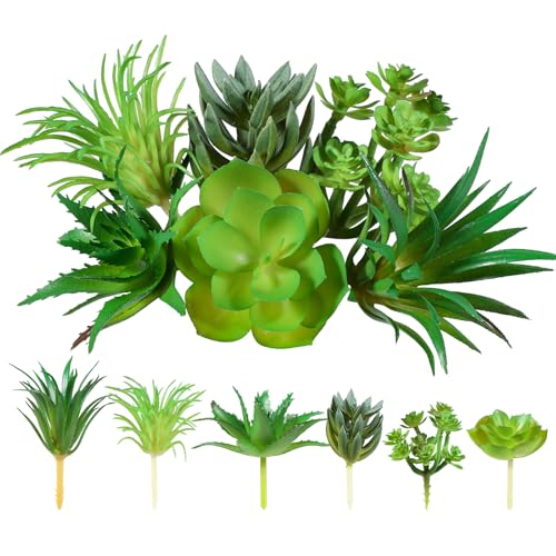Xyembu 6Pcs Green Succulent Plants Mini Green Succulent Plants Faux Artificial Succulents Plant for DIY Crafting Home Floral Wall Office Decoration (excluding pots) - Image 1