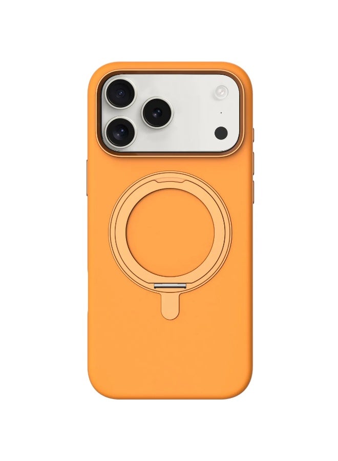 LEVELO Iris Pro MagSafe Liquid Silicone Case for iPhone 17 Pro with Kickstand & Premium Silicone Grip / Shock-Resistant Bumper / Aluminum Alloy Frame for Camera & Buttons / Strong Magnets - Orange - Image 1