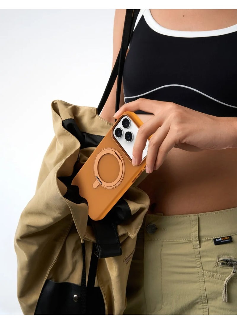 LEVELO Iris Pro MagSafe Liquid Silicone Case for iPhone 17 Pro with Kickstand & Premium Silicone Grip / Shock-Resistant Bumper / Aluminum Alloy Frame for Camera & Buttons / Strong Magnets - Orange - Image 4