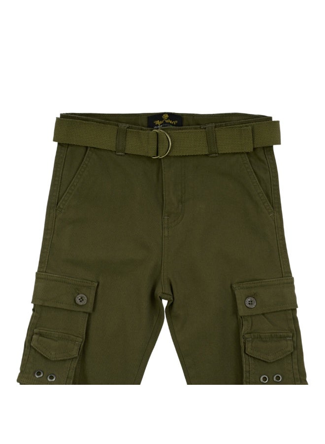 MARWAN Boys Twill Cargo Long Pants with Adjustable Waist Belt, Multi-Pocket Design - Image 3