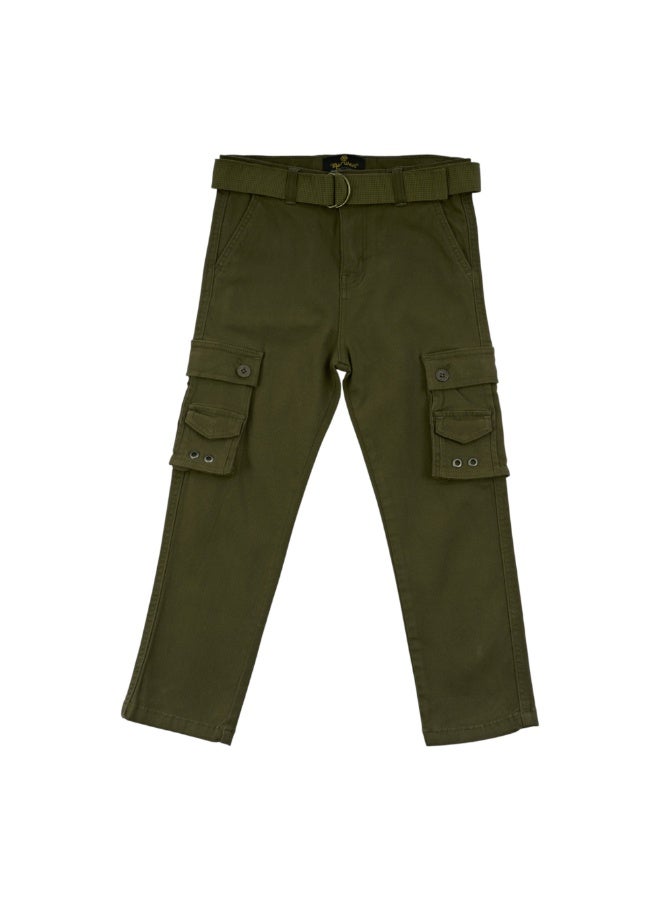 MARWAN Boys Twill Cargo Long Pants with Adjustable Waist Belt, Multi-Pocket Design - Image 1