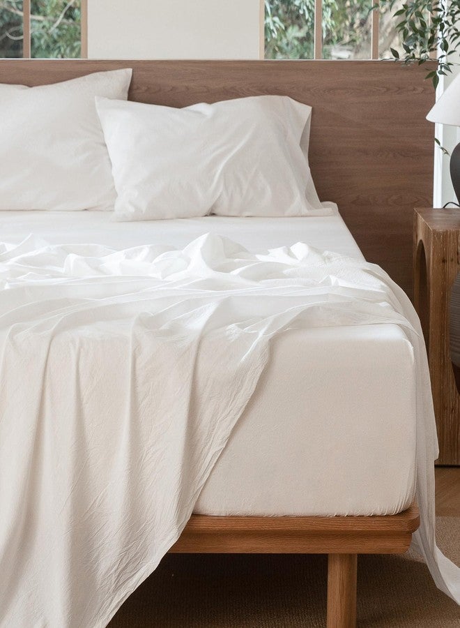 MooMee Bedding Sheet Set 100% Washed Cotton Linen Like Textured Breathable Durable Soft Comfy (Solid Off White, California King) - Image 5