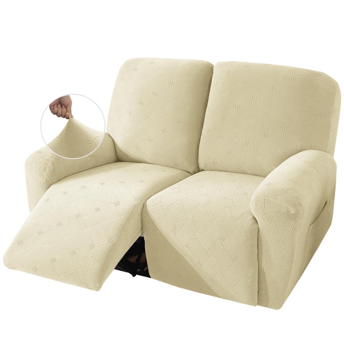 LOVESEAT RECLINER COVERS JACQUARD 4 PIECE RECLINER SOFA COVER WITH POCKETS WASHABLE LAZY BOY RECLINING COUCH PROTECTOR WITH ELASTIC BOTTOM RECLINER LOVESEAT BEIGE