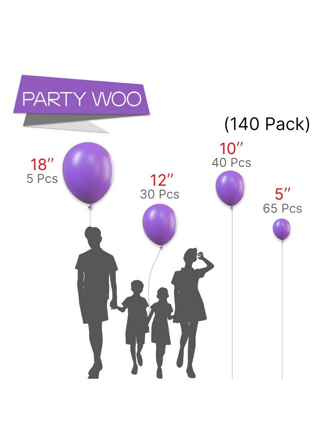 PartyWoo Purple Balloons 140 pcs Different Sizes of 18 12 10 5 Inch Light Purple Lavender Lilac Balloon Arch Kit Garland for Graduation Baby Shower Halloween Birthday Party Decorations Purple-Y15 - Image 2
