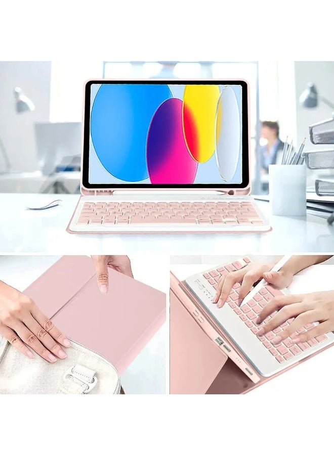 بينكساما حافظة لوحة مفاتيح آيباد مع لوحة مفاتيح بلوتوث عربية إنجليزية لجهاز iPad الجيل العاشر (2022، 10.9 بوصة) / iPad الجيل الحادي عشر (2025، 11 بوصة)، حامل لوحة مفاتيح لاسلكية قابلة للفصل مع حامل قلم، غطاء ذكي رفيع من الجلد مع ماوس - Image 3