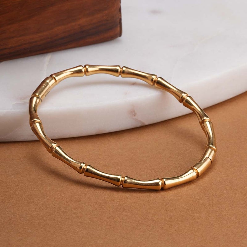 Palmonas 18K Gold Tone Plated Golden Bamboo Bracelet For Women - Waterproof & Anti-Tarnish - Image 2