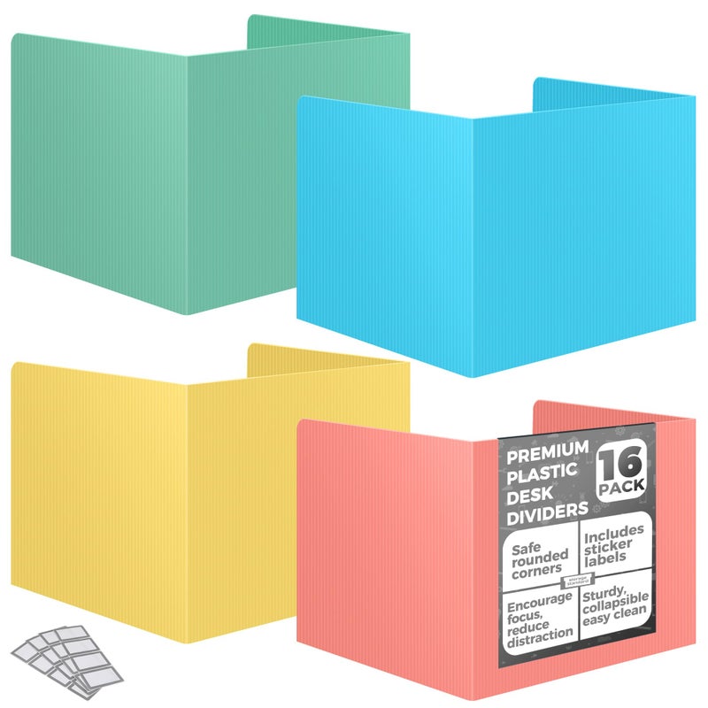 Storage Standard 16 Pack Desk Privacy Folders for Students Desk Divider - Designer Pastel Color Privacy Folders for Students - Easy to Clean Strong Plastic Privacy Shield Desk Dividers for Students Classroom Supplies - Image 1