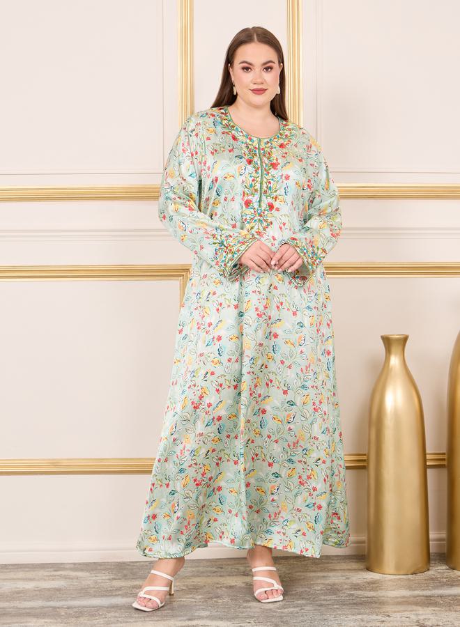 Maxim Creation Plus Satin Floral Embroidered Jalabiya by Styli - Image 1