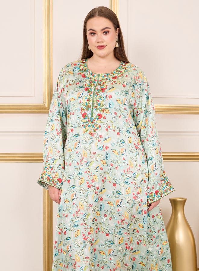 Maxim Creation Plus Satin Floral Embroidered Jalabiya by Styli - Image 2