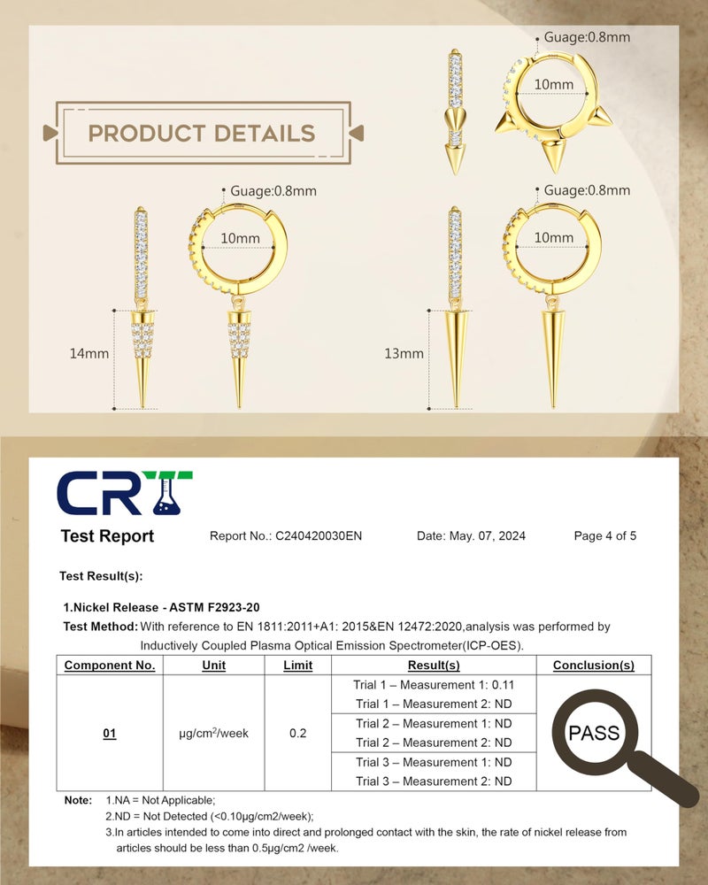 MILACOLATO 925 Sterling Silver Earrings for Women, 14K Gold Plated Small Huggie Earrings Sets for Multiple Piercing Hypoallergenic Jewelry, CZ Hoop Earrings Stacks Trendy Jewelry Gifts, 3 Pairs-Spike - Image 3