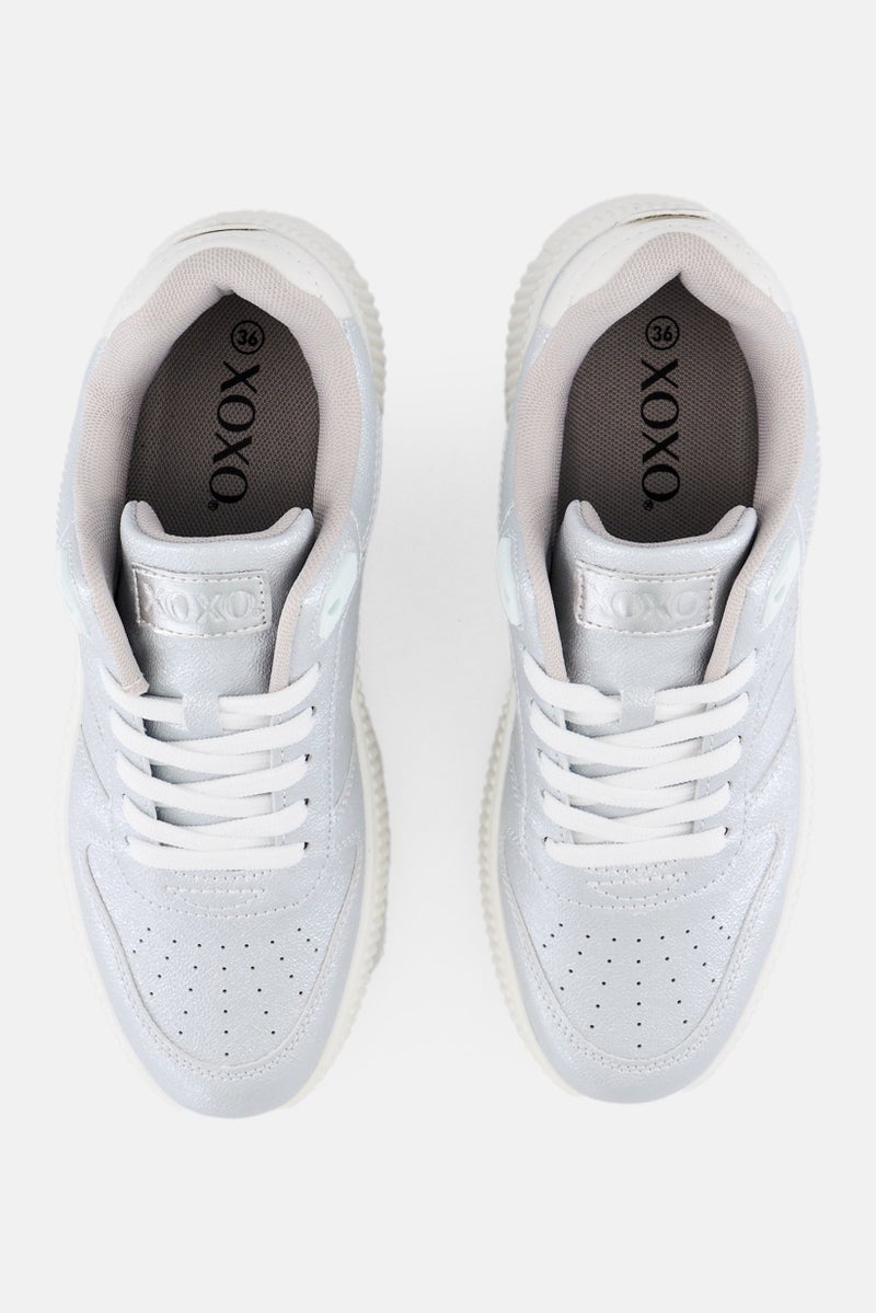 XOXO Women Lace Up Casual Shoes, Silver - Image 4