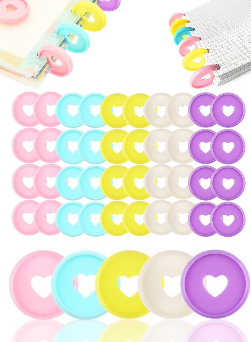 50Pcs Disc Binding Rings Multicolor Heart Plastic Binder Book Keychain Flexible for Scrapbooking Planners Cards Document Stack Calender Organization School Home Use 5 Colors 35mm