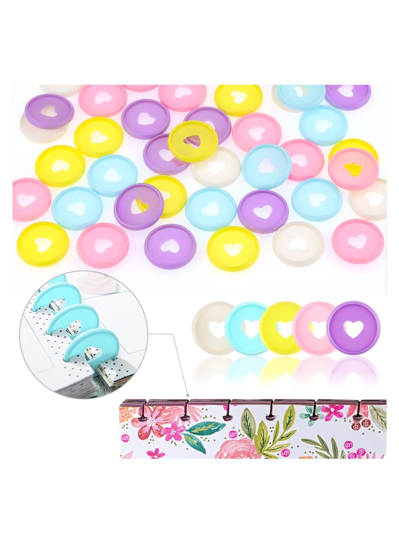 50Pcs Disc Binding Rings Multicolor Heart Plastic Binder Book Keychain Flexible for Scrapbooking Planners Cards Document Stack Calender Organization School Home Use 5 Colors 35mm