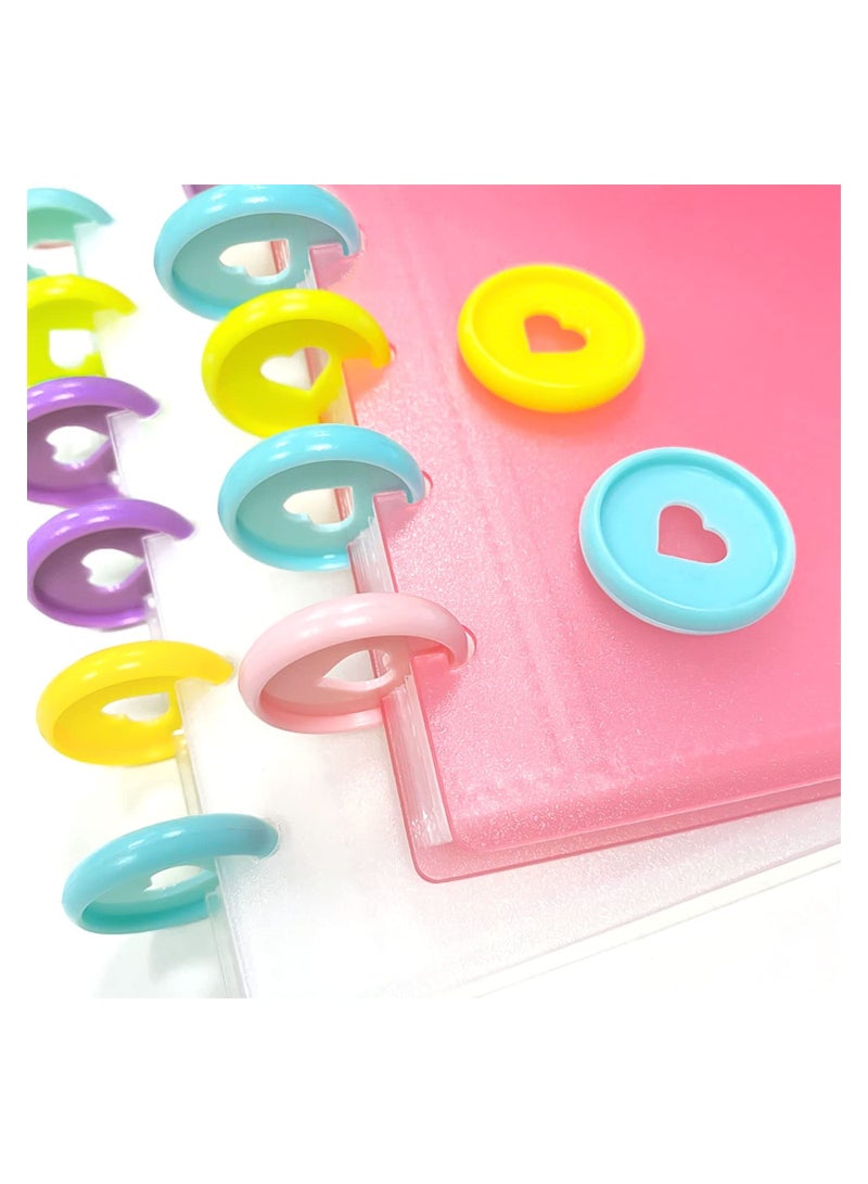 50Pcs Disc Binding Rings Multicolor Heart Plastic Binder Book Keychain Flexible for Scrapbooking Planners Cards Document Stack Calender Organization School Home Use 5 Colors 35mm