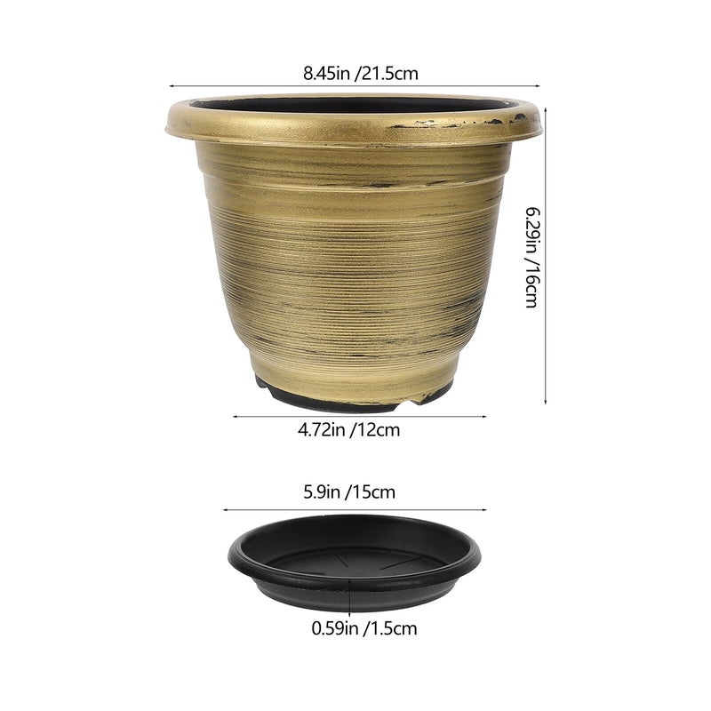 5 Pcs 22cm Round Plant Pots with Drainage Tray Thickened Decorative Indoor Garden Planters - Image 3