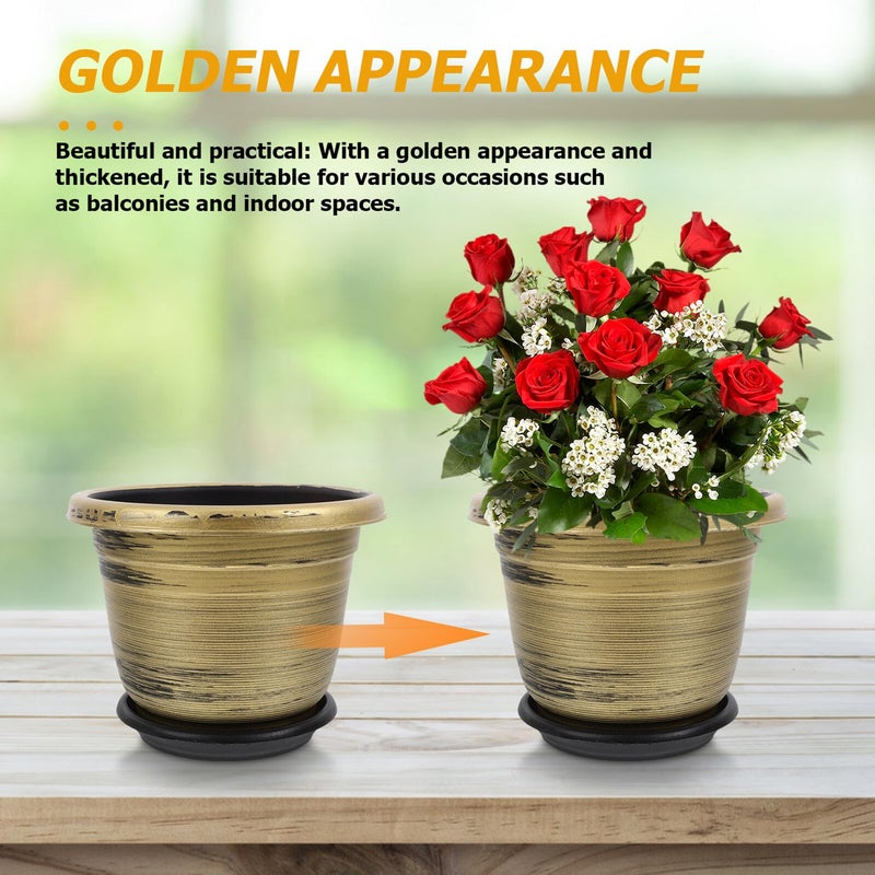5 Pcs 22cm Round Plant Pots with Drainage Tray Thickened Decorative Indoor Garden Planters - Image 4