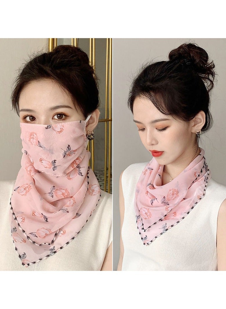 1Pcs Summer Sunscreen Mask Ice Silk Breathable Veil Ear-Hanging Neck Scarf Outdoor Sunscreen Mask Pink - Image 1