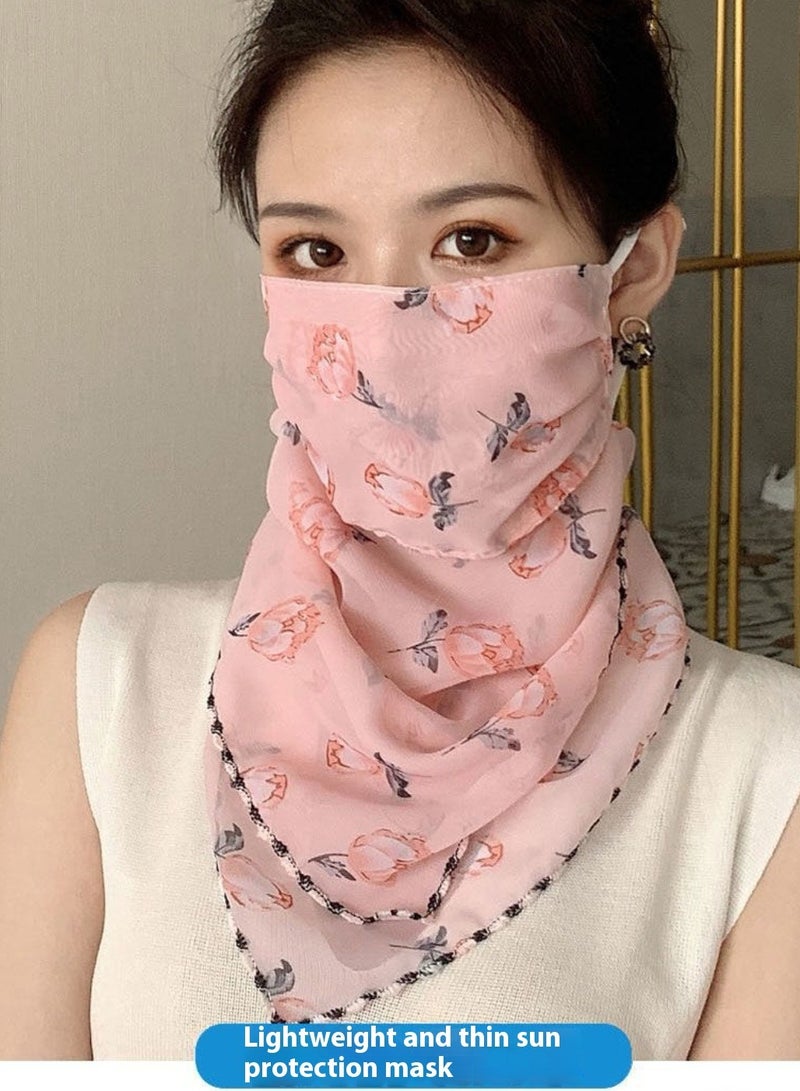 1Pcs Summer Sunscreen Mask Ice Silk Breathable Veil Ear-Hanging Neck Scarf Outdoor Sunscreen Mask Pink - Image 2