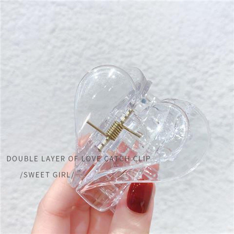 Generic Ouyang Nana with Love clip double heart hair clip back head hair clip hair clip headdress shark clip Clear 