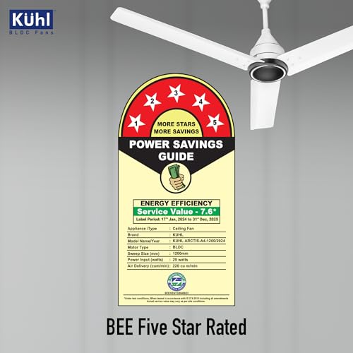 KUHL Arctis A4 1200 mm BLDC 65% Power Saving BLDC Ceiling Fan With Remote | BEE 5 Star Rated & ISI Marked | High Air Flow | 5 Year Warranty on Motor | White Dual - Image 5