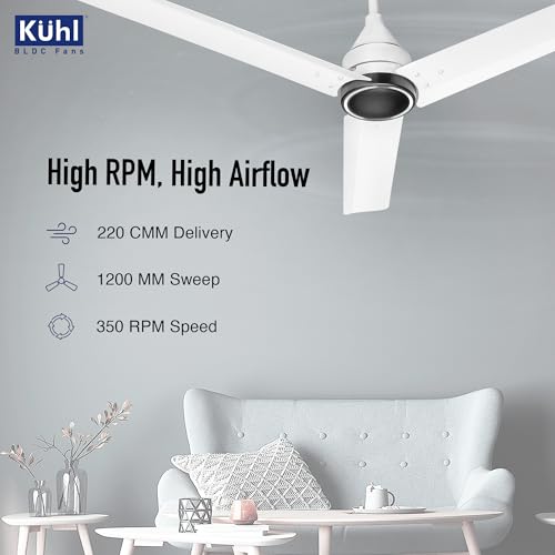KUHL Arctis A4 1200 mm BLDC 65% Power Saving BLDC Ceiling Fan With Remote | BEE 5 Star Rated & ISI Marked | High Air Flow | 5 Year Warranty on Motor | White Dual - Image 4