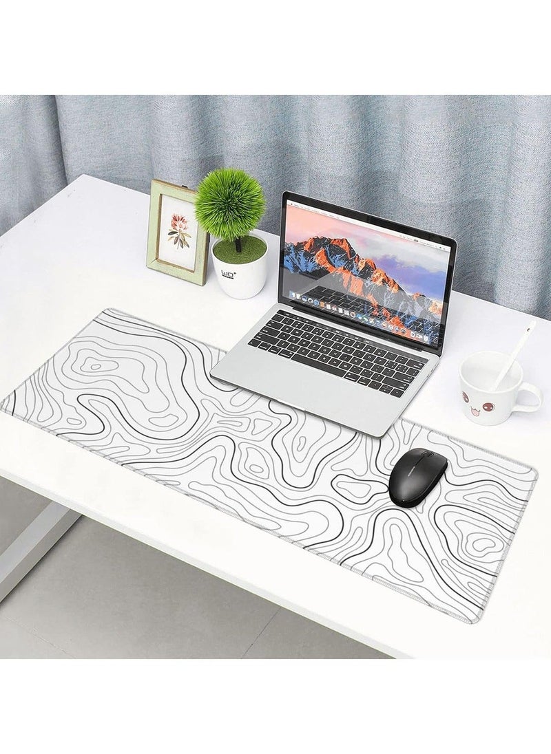 Large Gaming Mouse Pad with Stitched Edges 800*300*3MM Mouse Pad with Anti-Slip Base Minimalist Topographic Map Desk Mat - Image 4