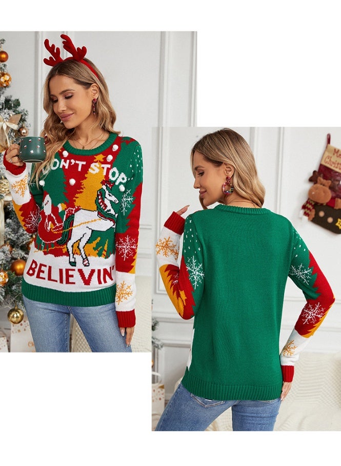 NIBEMINENT Christmas Women's Knitted Sweater Cartoon Print Full Sleeve O Neck Knitwear Female Soft Warm Jumpers Xmas Look Pullover Top - Image 2
