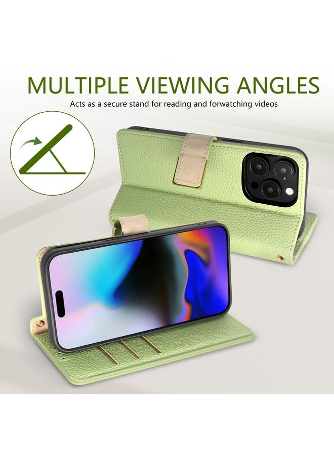 اس-توب جراب هاتف iPhone 16 Crossbody من جلد الليتشي المزخرف بمشبك مربع - Image 4