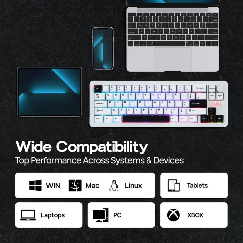 EPOMAKER Galaxy68 QMK/VIA Wireless Mechanical Keyboard, Aluminum Alloy, Gasket, 6000mAh, RGB Side/Backlight, 65% Gaming Keyboard with Hot-Swappable Creamy Linear Switch (White, Wisteria Linear Switch) - Image 3