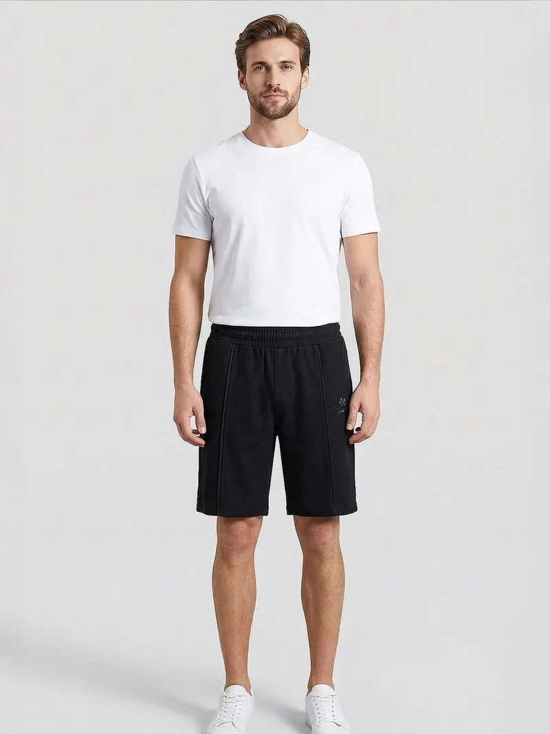 Tommylife Black TOMMY Men's Mid Waist Wide Leg Shorts for Men | Best Price UAE