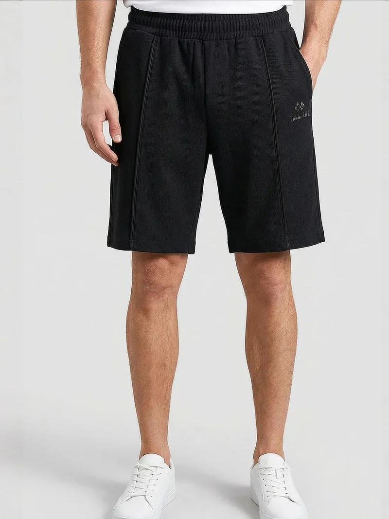 Tommylife Black TOMMY Men's Mid Waist Wide Leg Shorts for Men | Best Price UAE