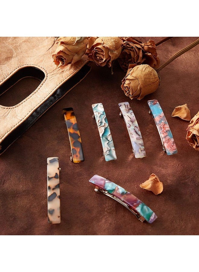 WILLBOND 6 Pieces Tortoise Shell Hair Barrettes Medium French Snap Hair Barrettes Automatic Acetate Hair Clips Tortoise Rectangle Hair Clips For Women Girls Hair Accessories (Chic Patterns)  - Image 4