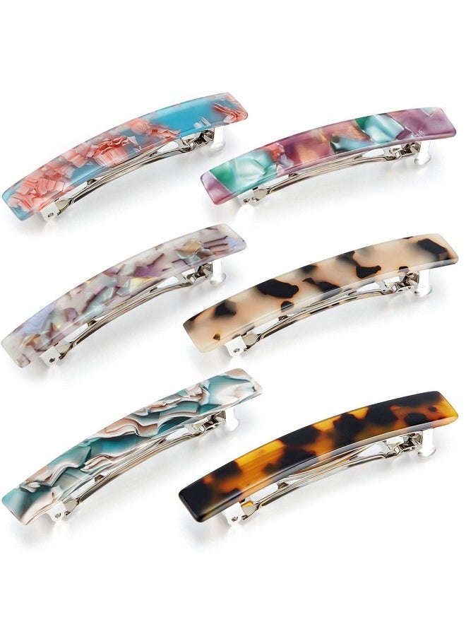 WILLBOND 6 Pieces Tortoise Shell Hair Barrettes Medium French Snap Hair Barrettes Automatic Acetate Hair Clips Tortoise Rectangle Hair Clips For Women Girls Hair Accessories (Chic Patterns)  - Image 1