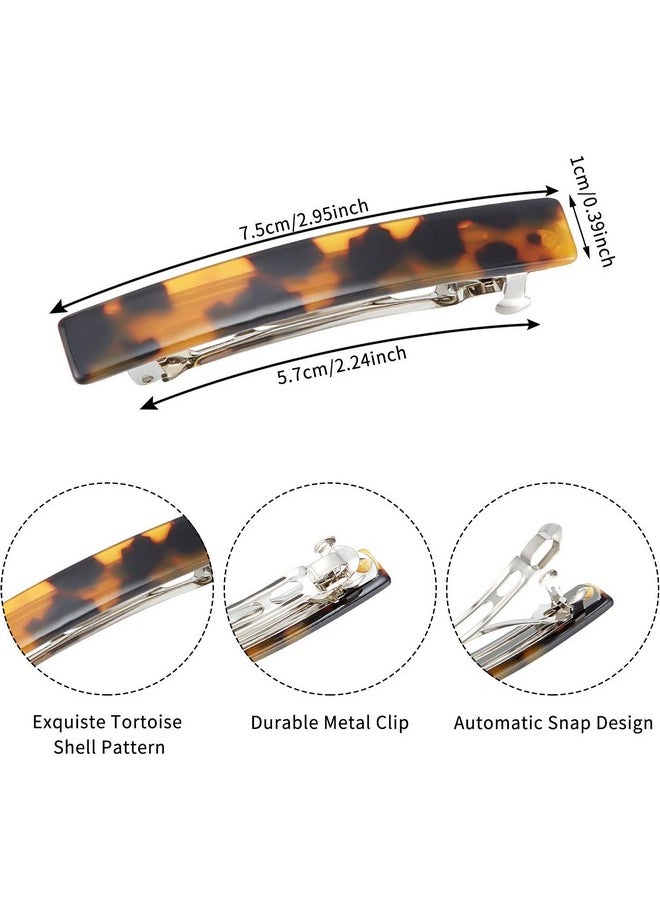 WILLBOND 6 Pieces Tortoise Shell Hair Barrettes Medium French Snap Hair Barrettes Automatic Acetate Hair Clips Tortoise Rectangle Hair Clips For Women Girls Hair Accessories (Chic Patterns)  - Image 2