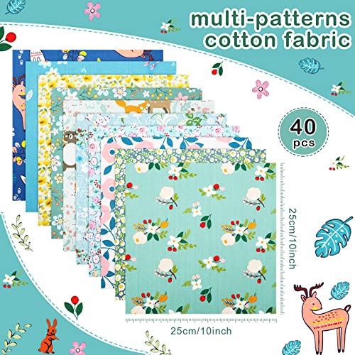 Tegeme 40 Pcs 10 x 10 Inches Cotton Fabric Bundle Squares Precut Fabric Squares Multi Color Floral Fat Sheets for Craft DIY Quilting Sewing (Classic Patterns) - Image 2