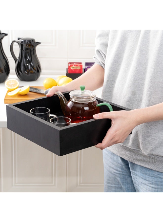 Restaurantware صينية خشبية 10 × 3 بوصة، صندوق خشبي مربع متين - مقاوم للكسر، مقاوم للتشقق، صينية صندوق خشبي من الخيزران الأسود، للطعام، والأدوات، والأواني - Image 5