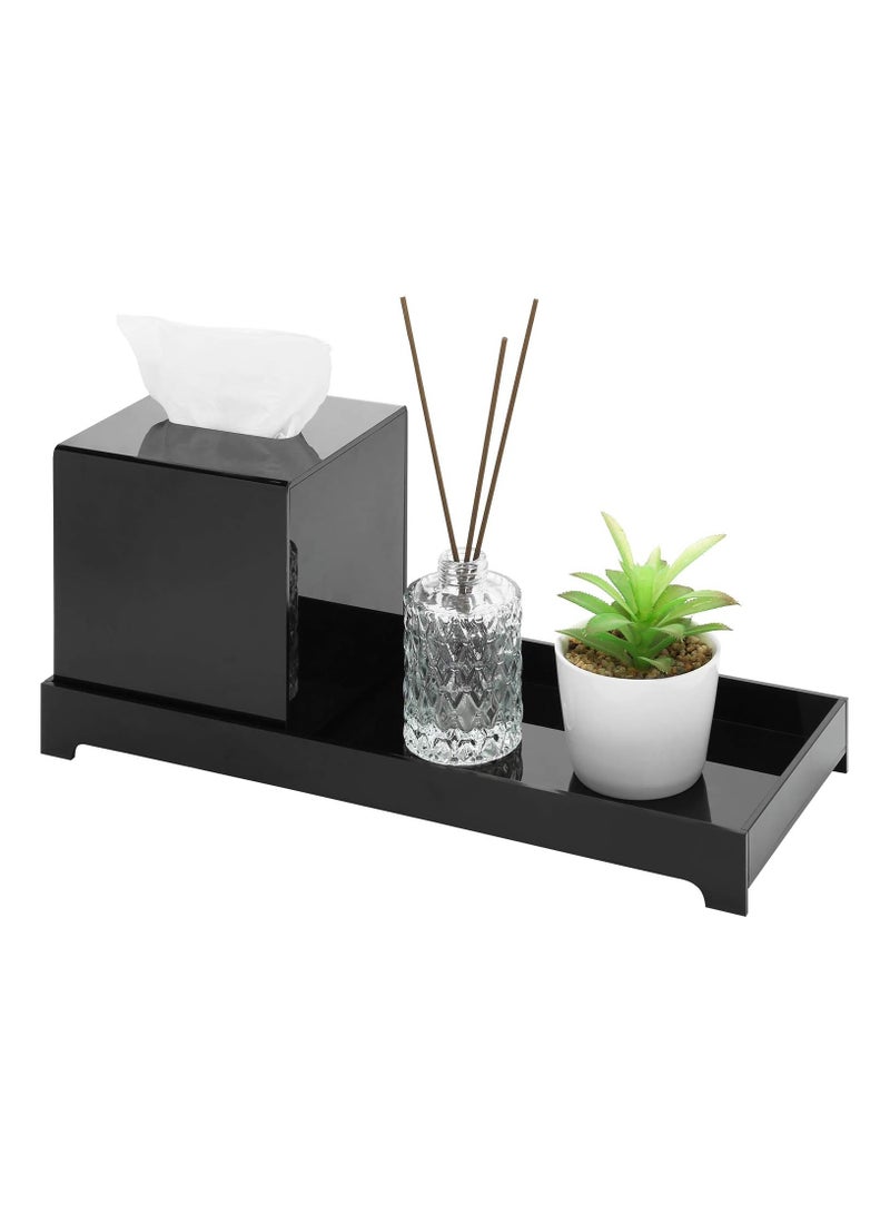 TPGP Modern Black Premium Acrylic Toilet Tank Topper Tray, Bathroom Counter Vanity Toiletry Storage Organizer with Square Tissue Box Cover, 2 Piece Set - Image 5